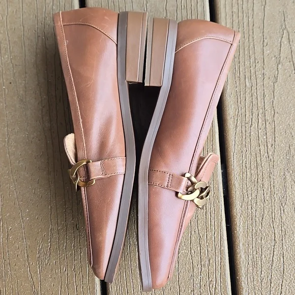 Vionic Mizelle Leather Gold Chain Loafer Shoes Brown Size 8.5 - Picture 4 of 8